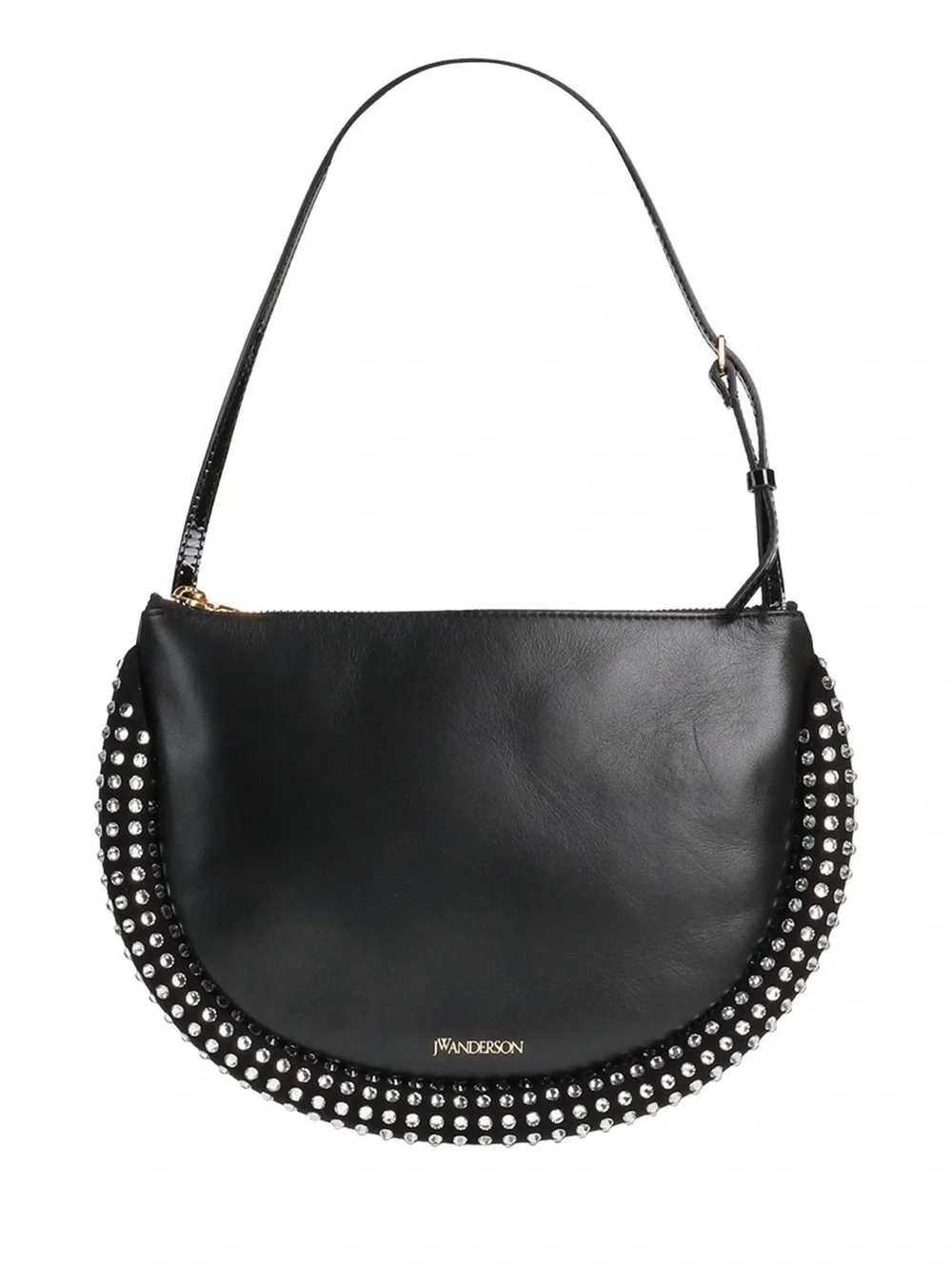 J.W. Anderson Black Studded Half Moon Shoulder Bag leather and suede